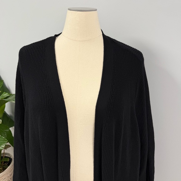 Old Navy Longline Open Front Sweater Plus 3X Black Cardigan Ribbed Cozy Pockets - Picture 6 of 9